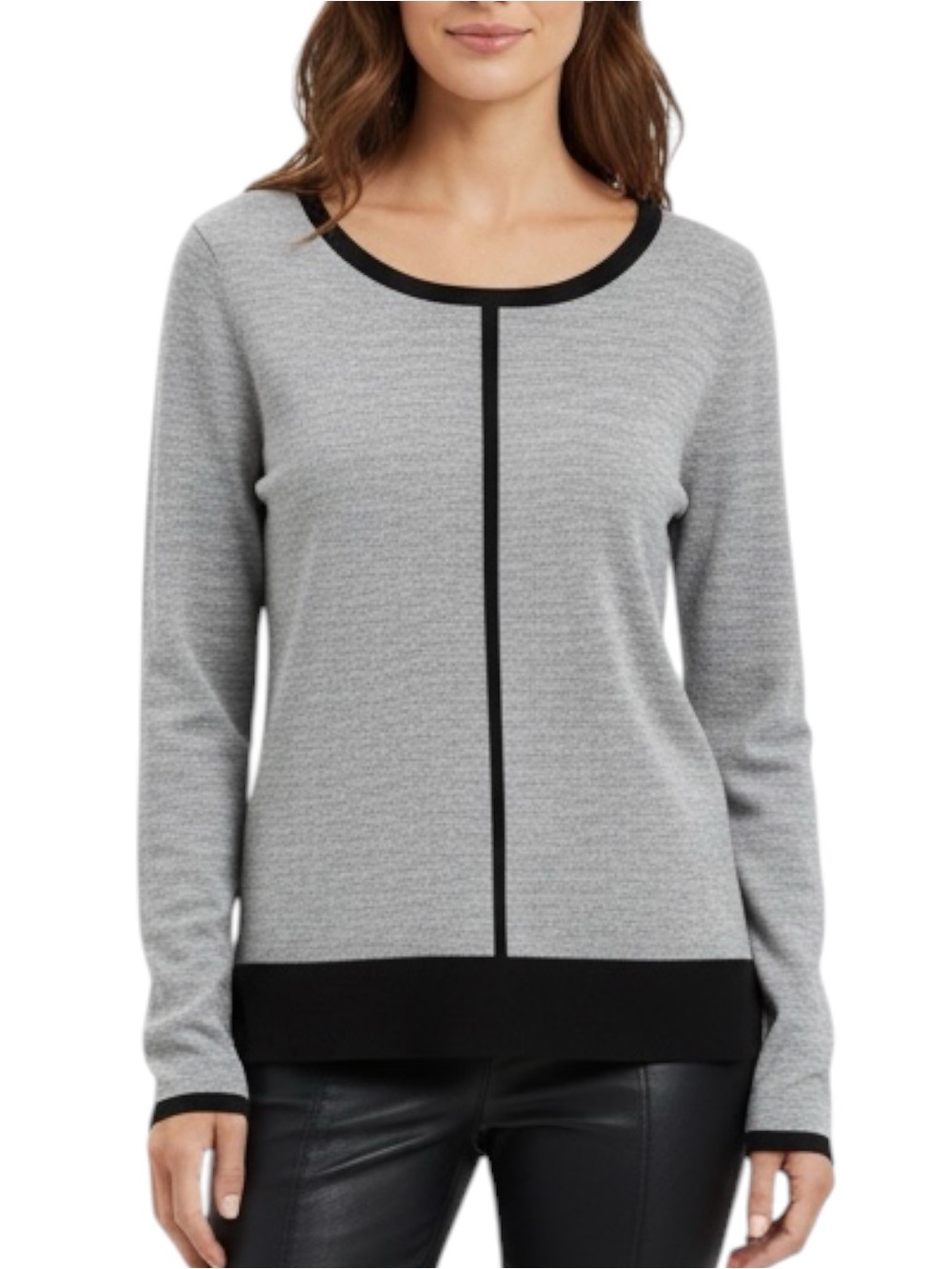 ANN TAYLOR FACTORY Long Sleeve Color Block Lightweight Sweater in Gray/Black S